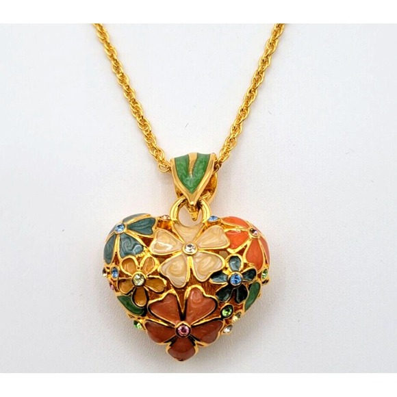 Joan Rivers Jewelry - JOAN RIVERS FLOWER PUFFY HEART ENAMEL REVERSIBLE PENDANT NECKLACE SIGNED